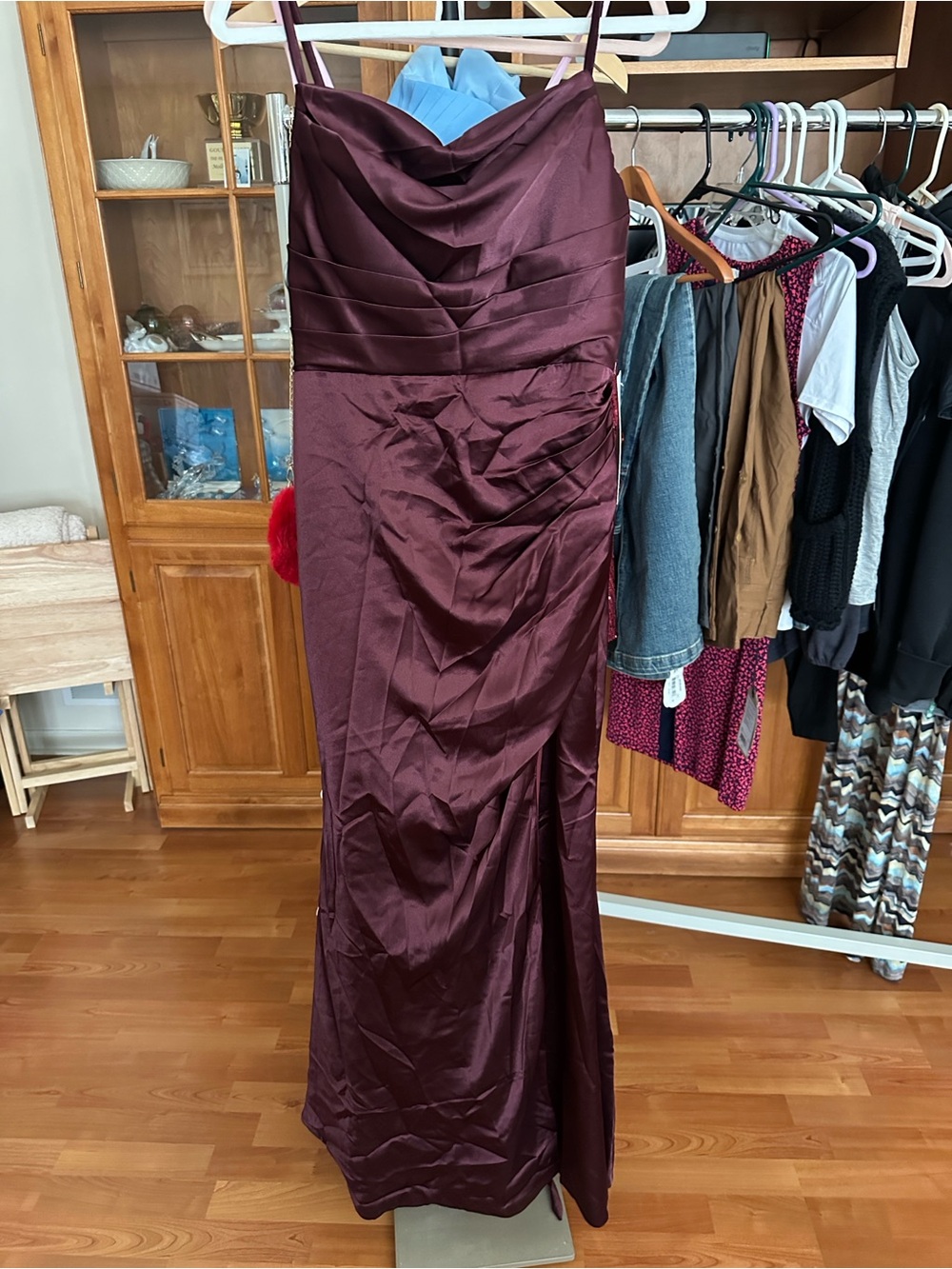 Burgundy Cowl-Neck Formal Maxi Dress - Picture 2 of 6
